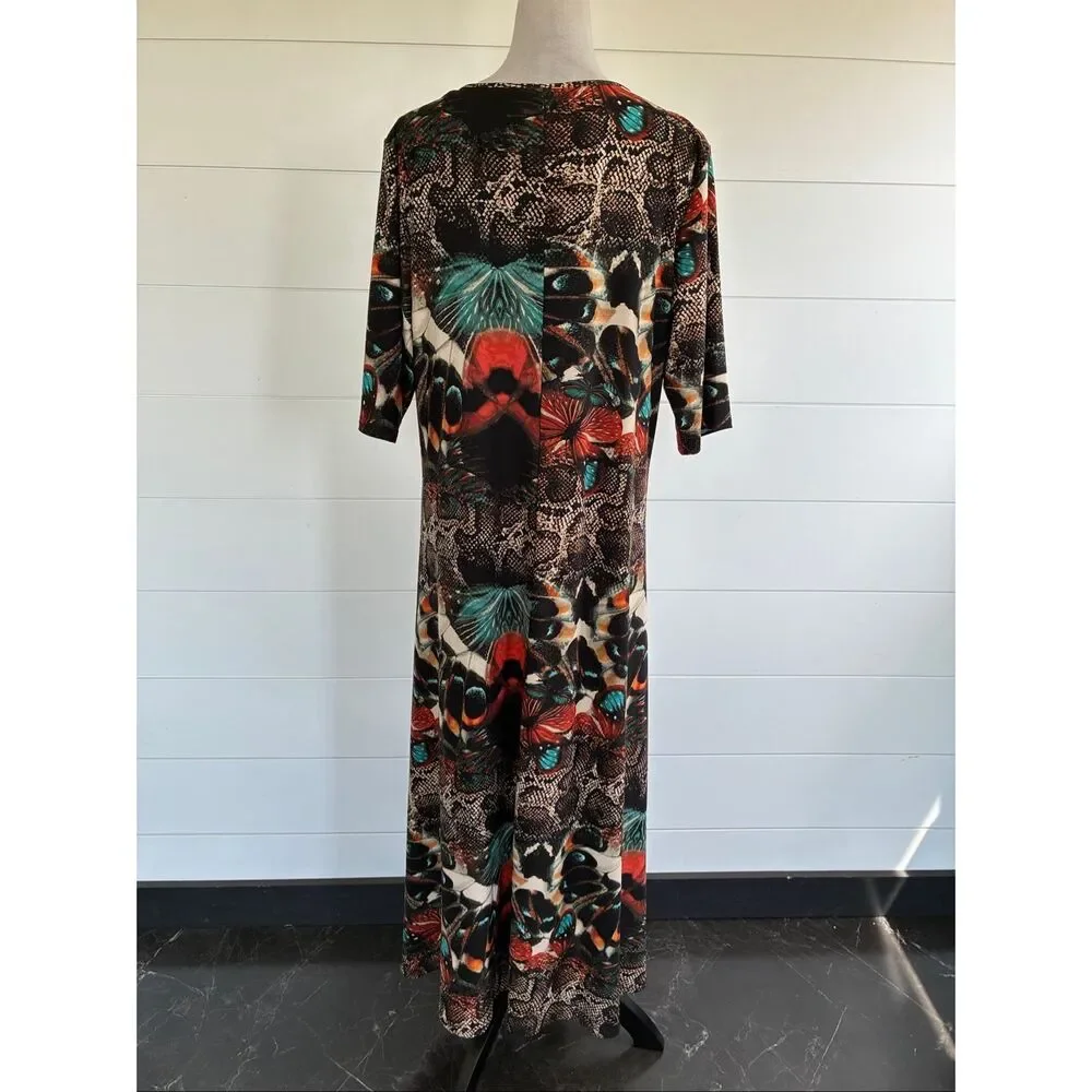 Attitudes Renee Butterfly Snake Jersey Elbow Sleeve Maxi Dress New  Sz XL - Picture 5 of 10